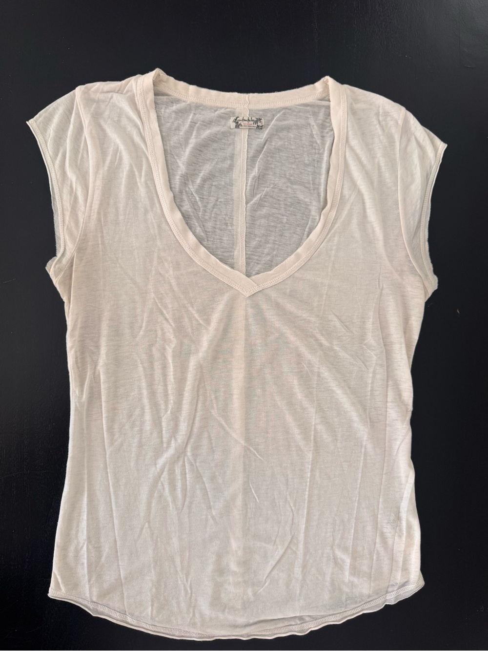 Free People Cream V-Neck Cap Sleeve Tee